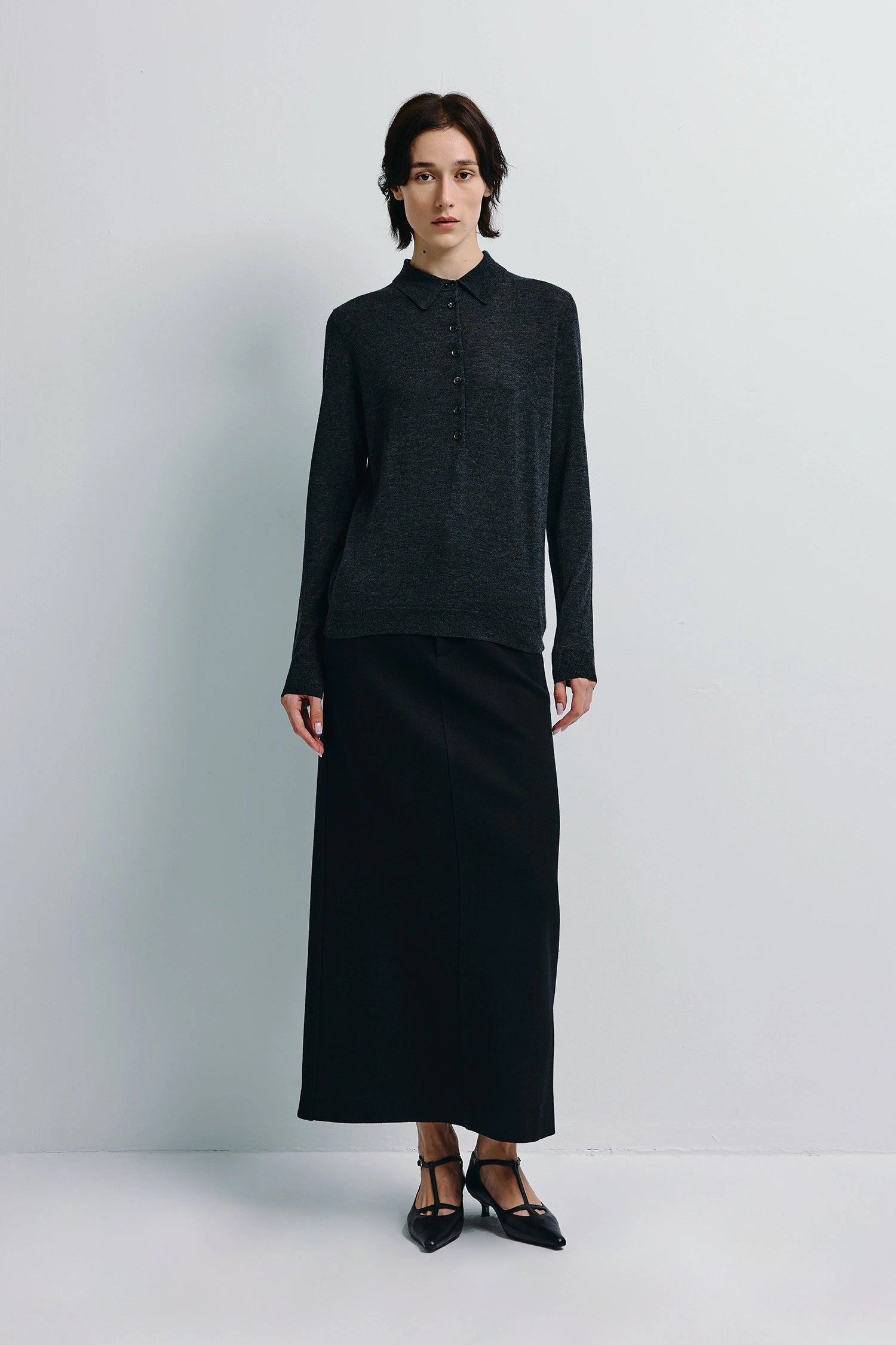 Verna Collared Button Up Sweater Charcoal