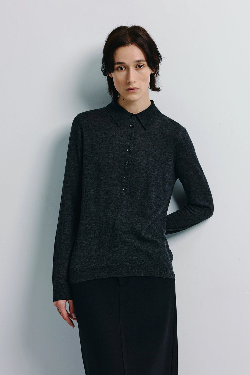 Verna Collared Button Up Sweater Charcoal