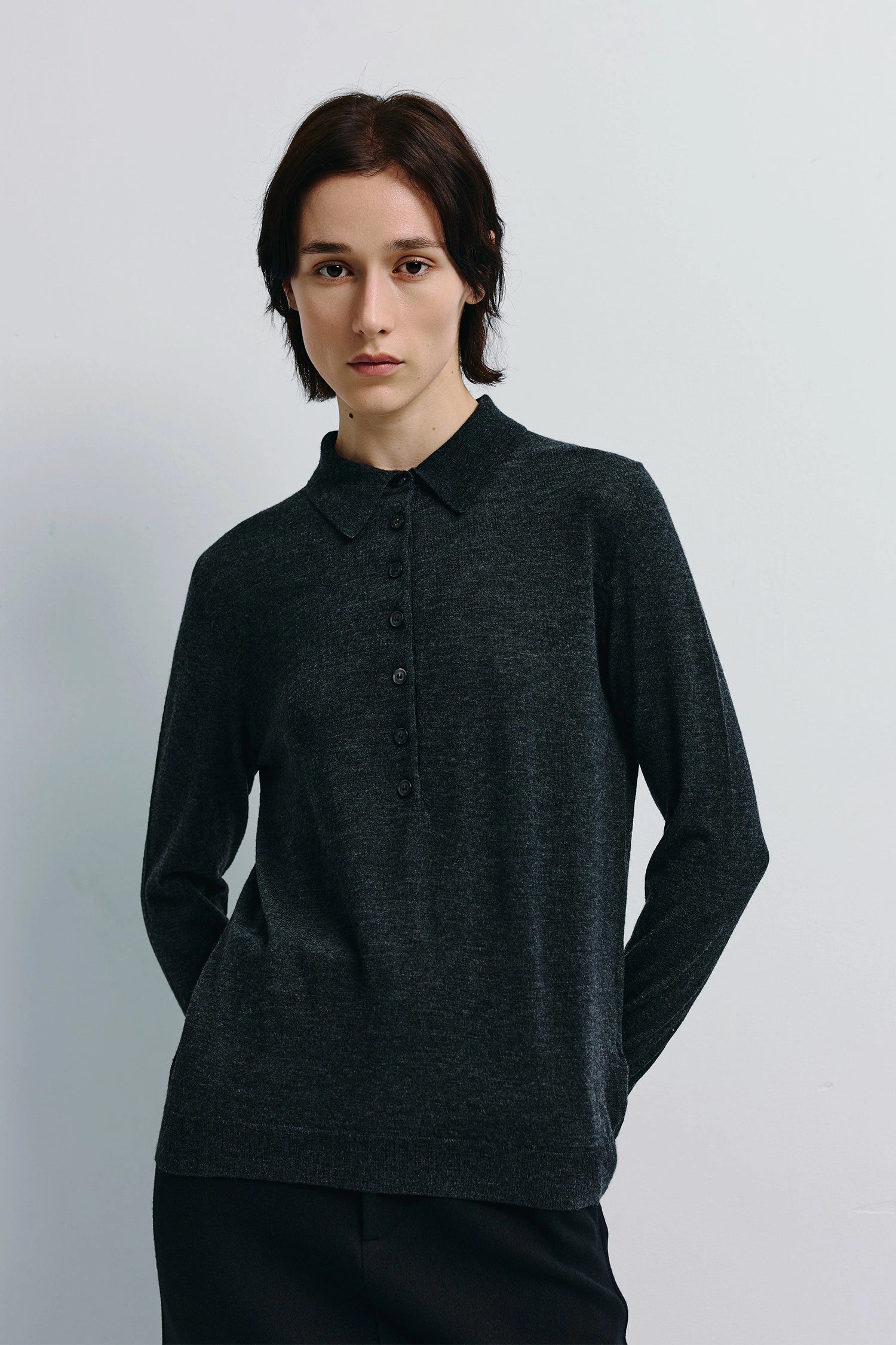 Verna Collared Button Up Sweater Charcoal