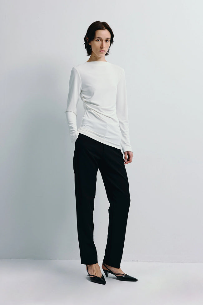 Aralia Boatneck Drape Top Off White