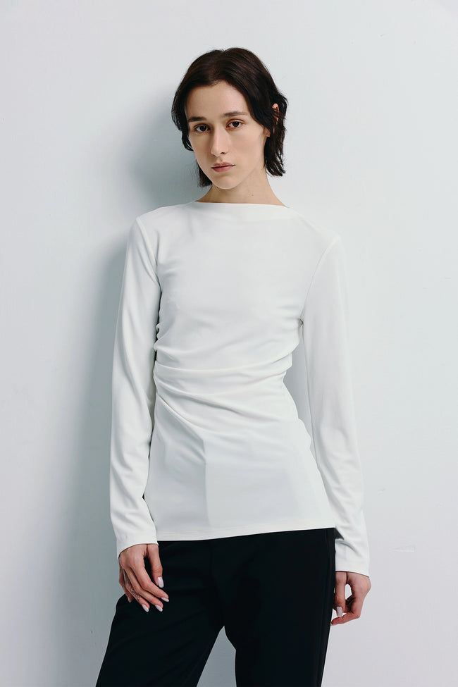 Aralia Boatneck Drape Top Off White