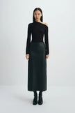 Anais Leather Midi Skirt Black