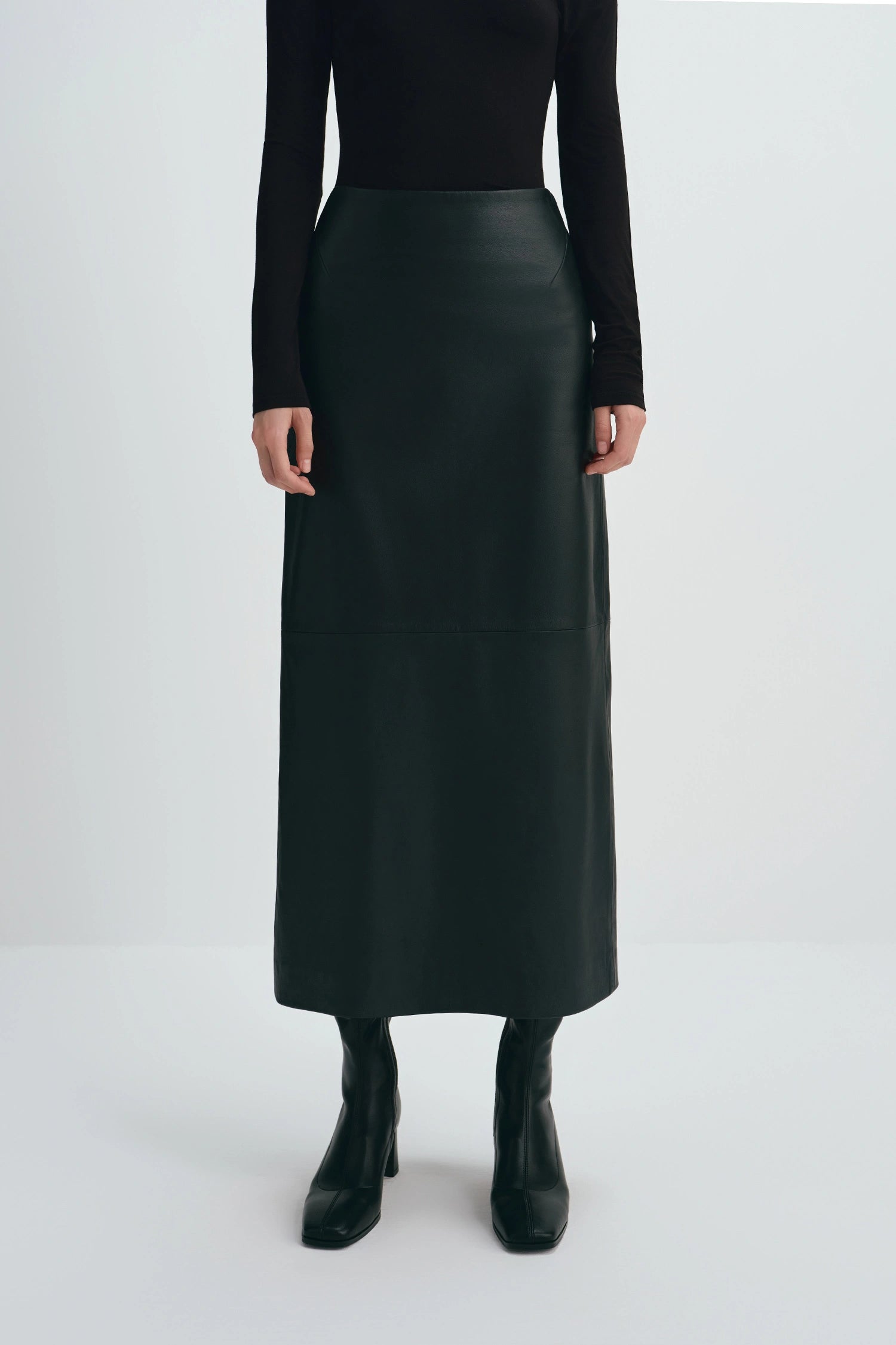 Anais Leather Midi Skirt Black