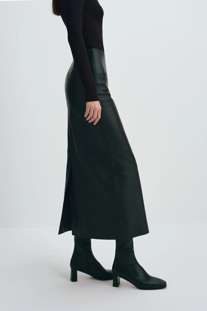 Anais Leather Midi Skirt Black