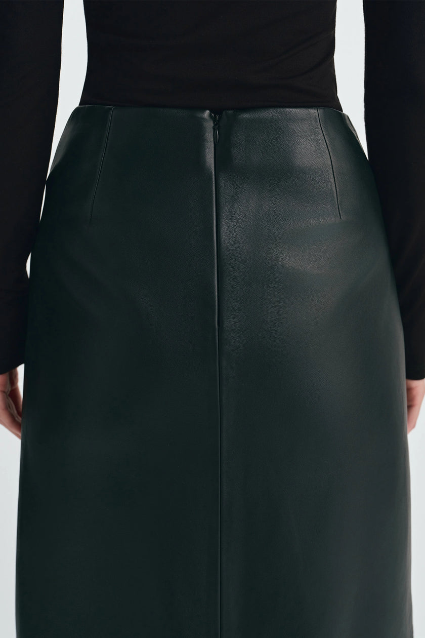 Anais Leather Midi Skirt Black
