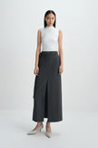 Noelia Center Slit Belted Skirt H.Charcoal