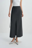 Noelia Center Slit Belted Skirt H.Charcoal