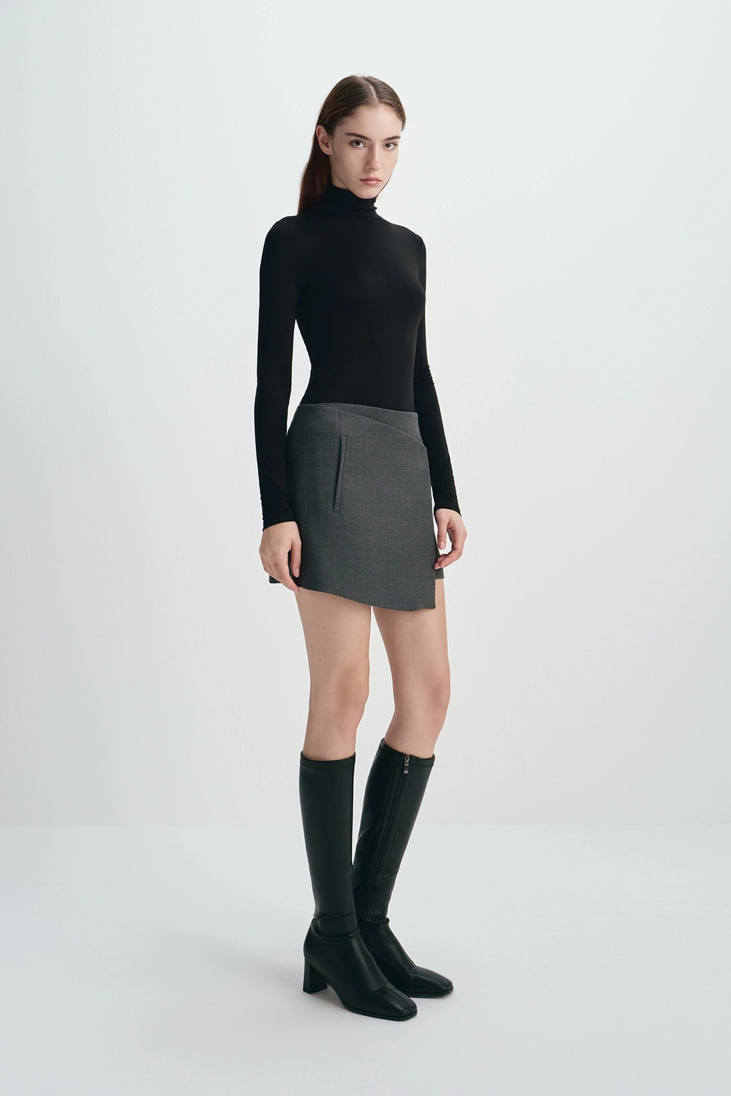 Alina Asymmetric Mini Skirt H.Charcoal