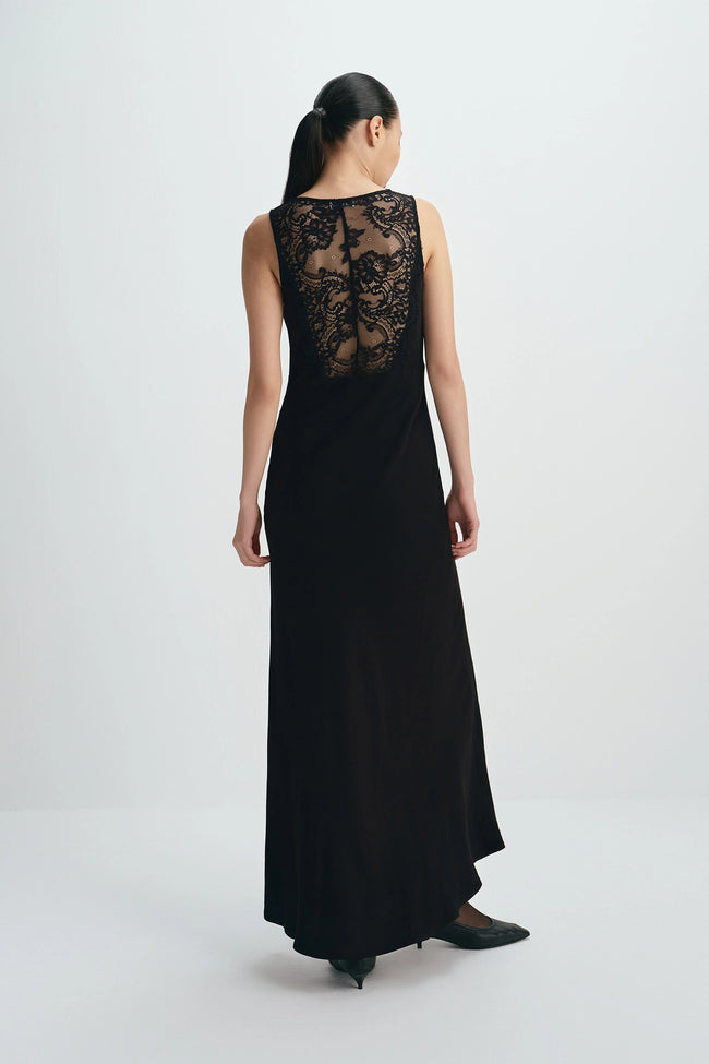 Blanche Lace Trim Dress Black