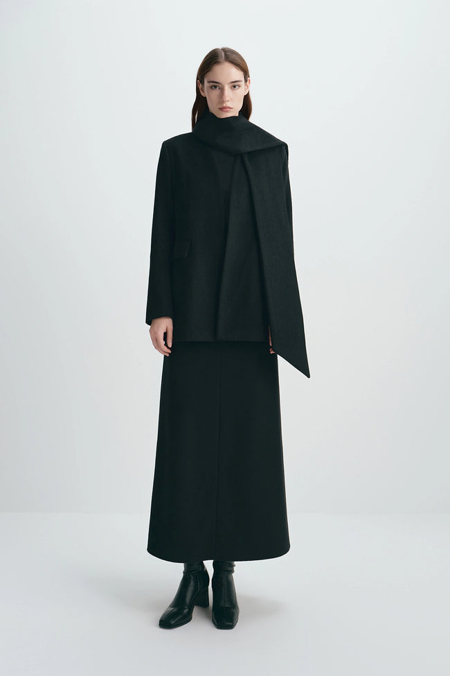 Emi Wool Blend Scarf Jacket Black