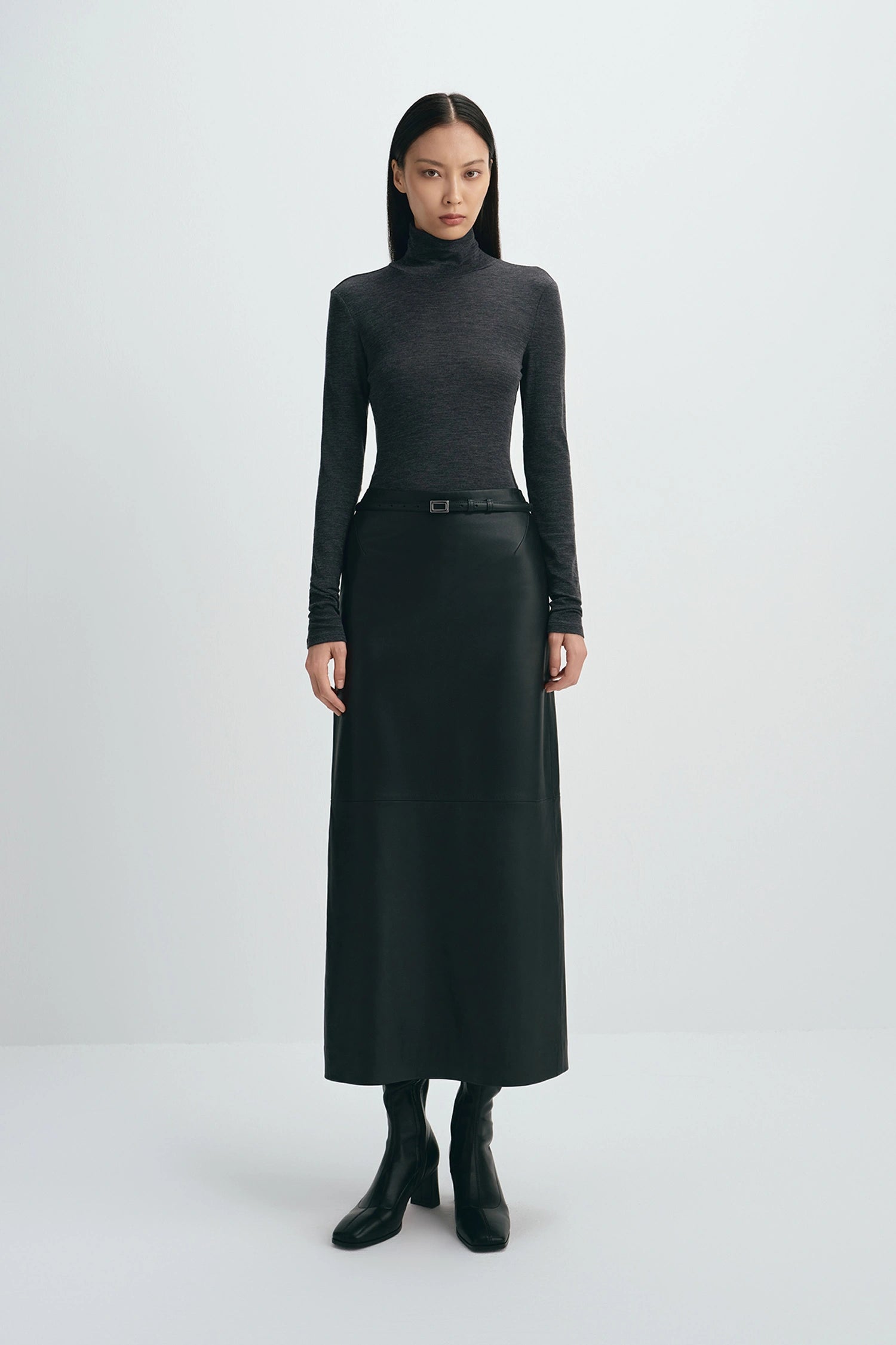 Jaliah Wool Turtleneck Top H.Charcoal