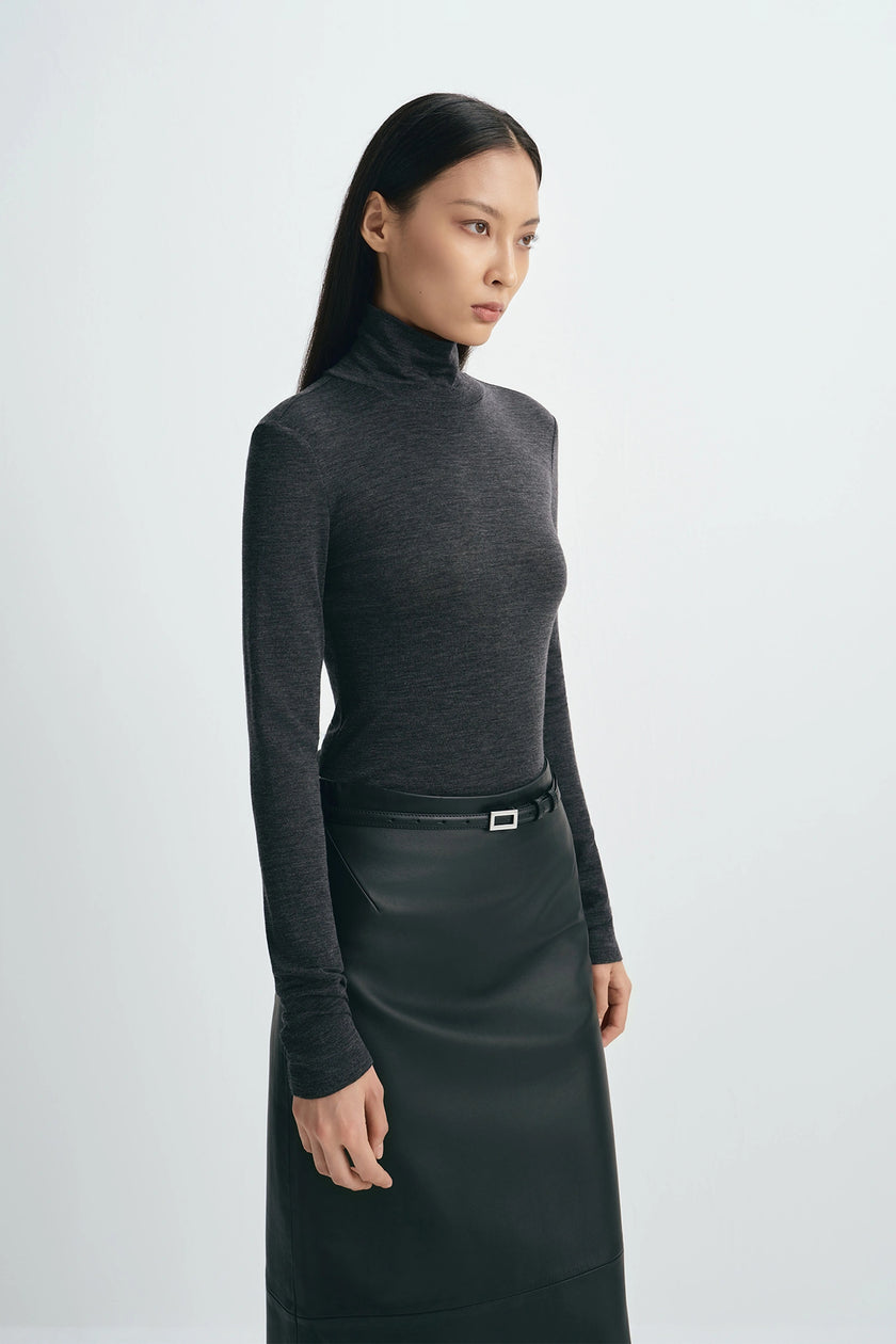 Jaliah Wool Turtleneck Top H.Charcoal