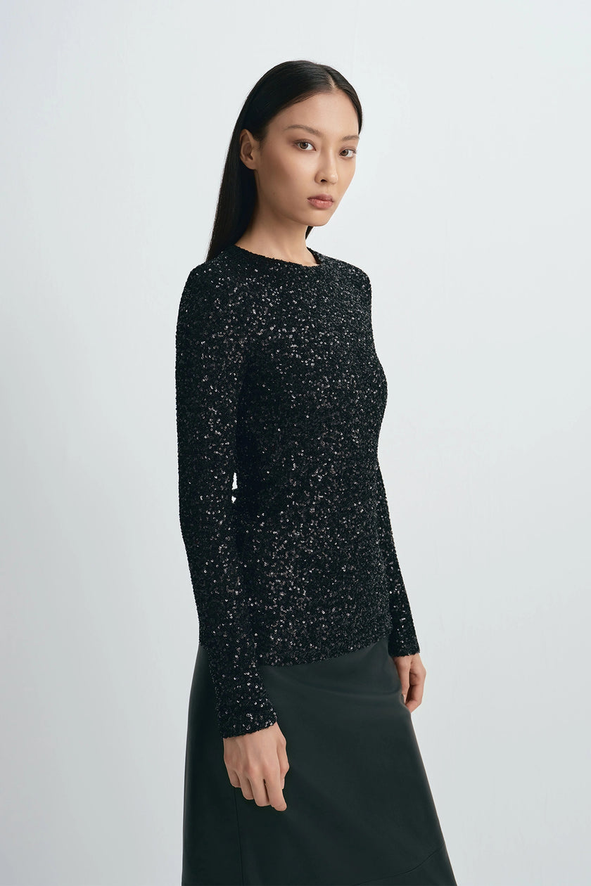 Lorynn Sequinned Top Black