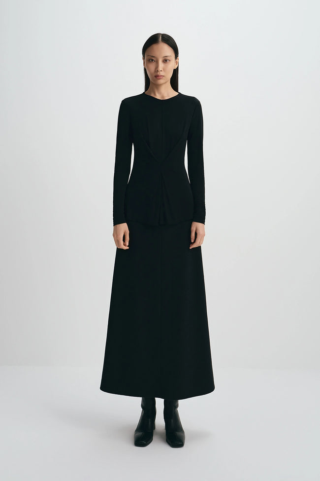 Sia Center Front Pleated Top Black