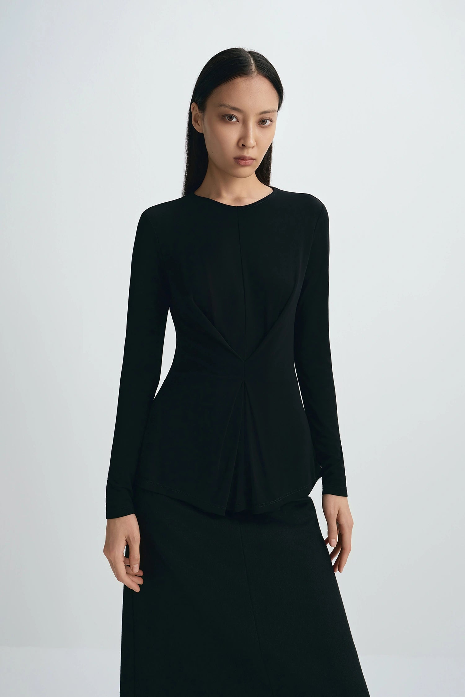 Sia Center Front Pleated Top Black