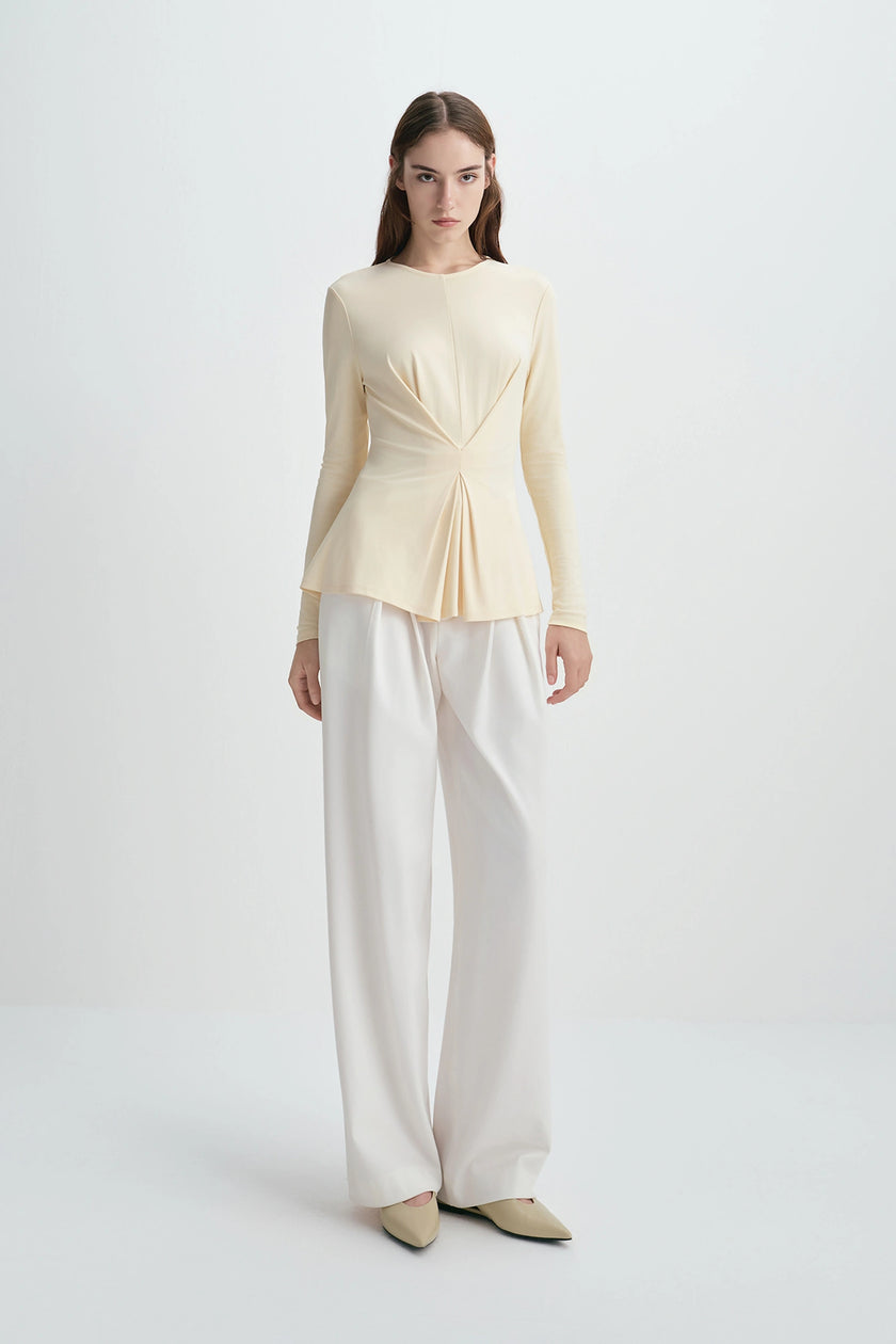 Sia Center Front Pleated Top Creme