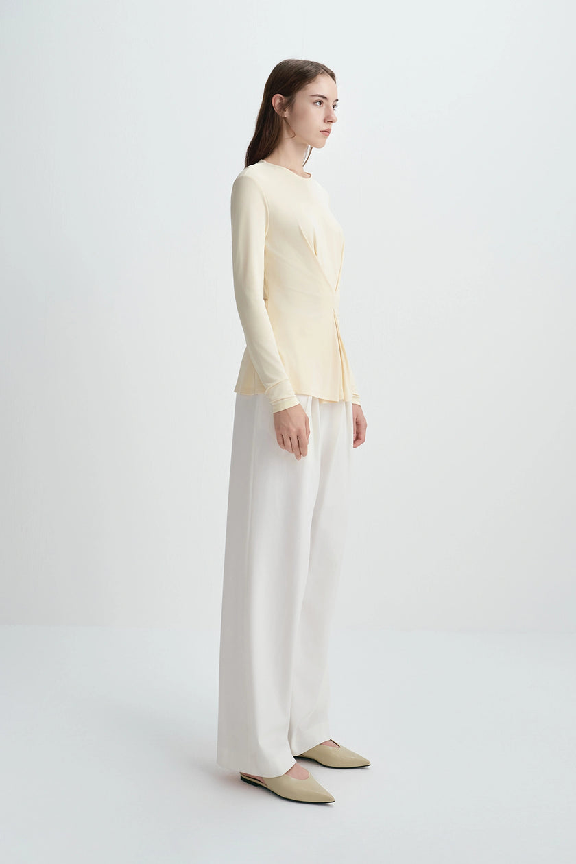 Sia Center Front Pleated Top Creme