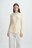 Sia Center Front Pleated Top Creme