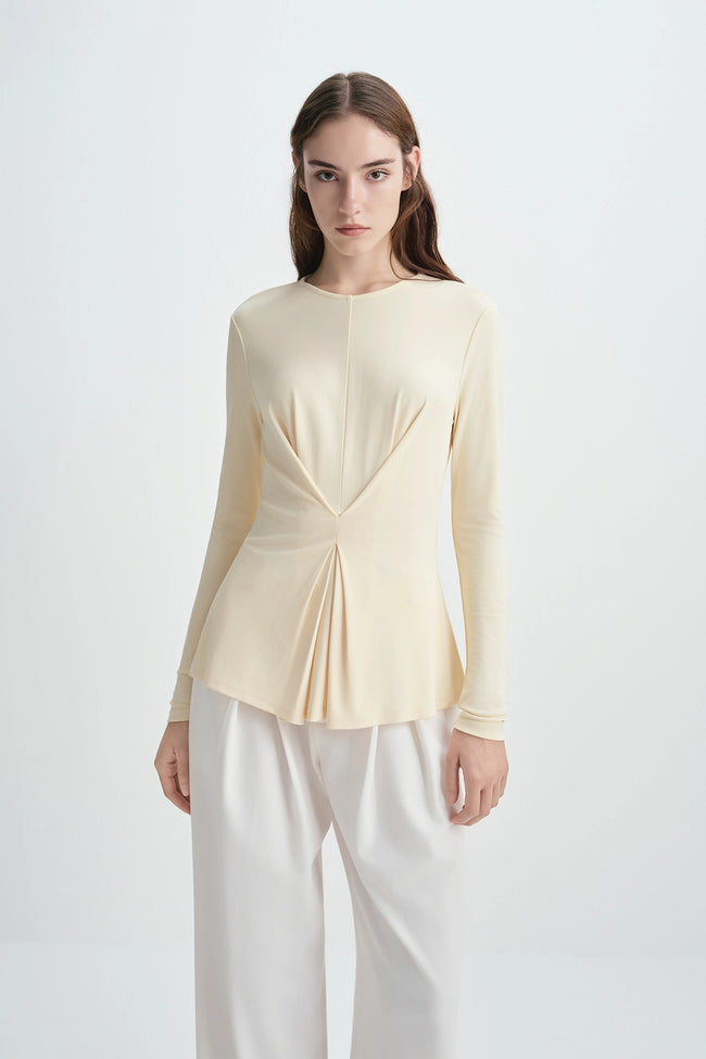 Sia Center Front Pleated Top Creme