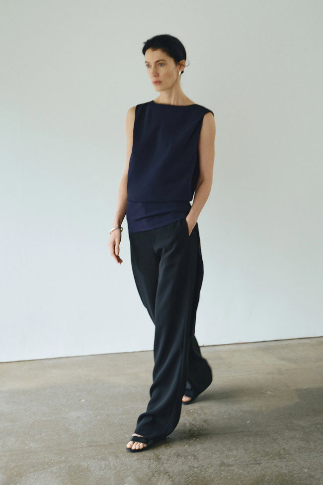 Vento Back Slit Top Navy