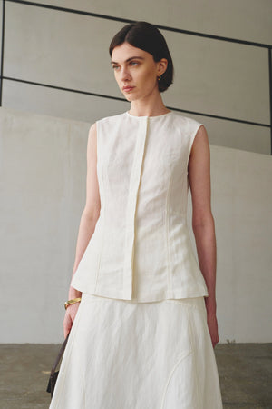 Luma Double Placket Top Egret