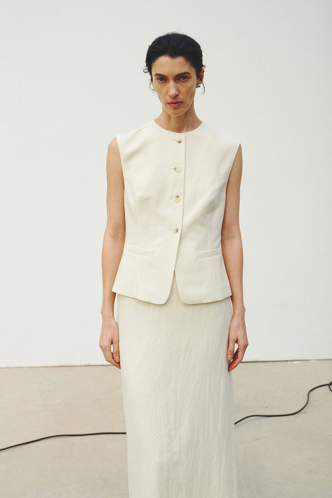 Elira Button Front Vest Egret
