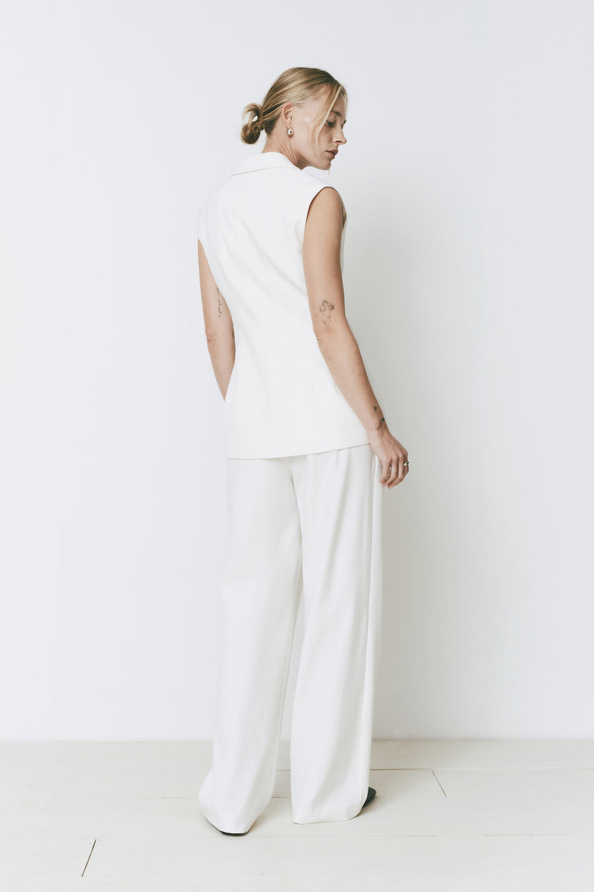 Odette Blazer Vest and white trousers, Rue Sophie minimalist ensemble