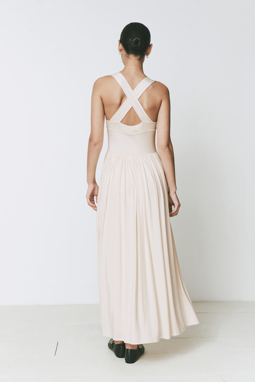 Cream Nouveau Dress with cross-back straps from Rue Sophie