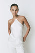 White halter top, back strap detail, Arc Top from Rue Sophie