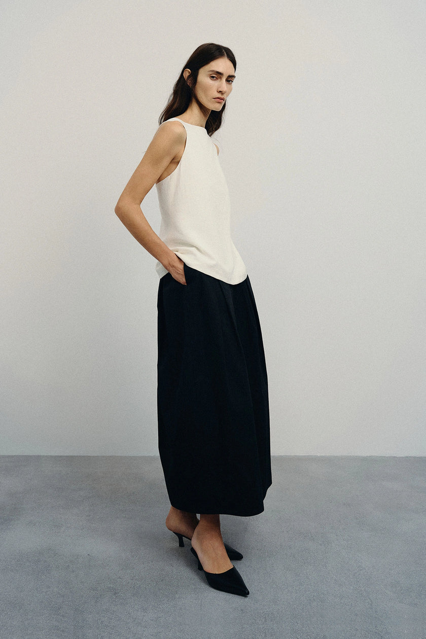 Ballon Heavy Poplin Pleated Skirt