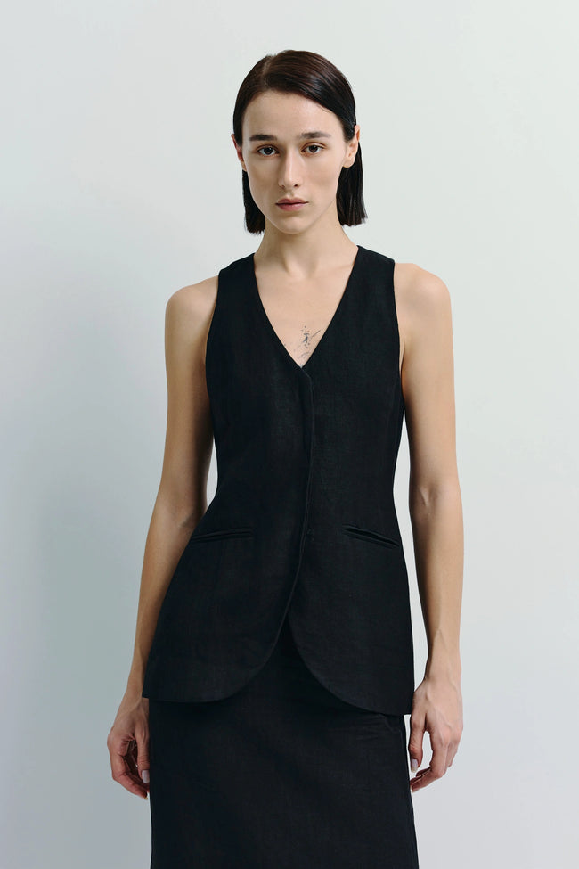 Adan Linen Vest Black