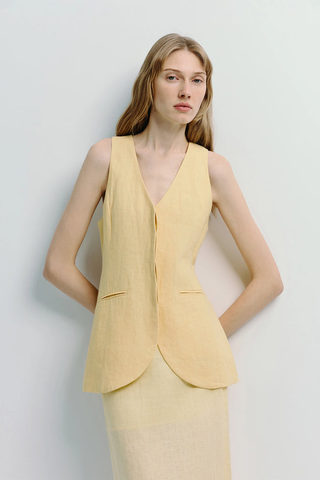 Adan Linen Vest Yellow