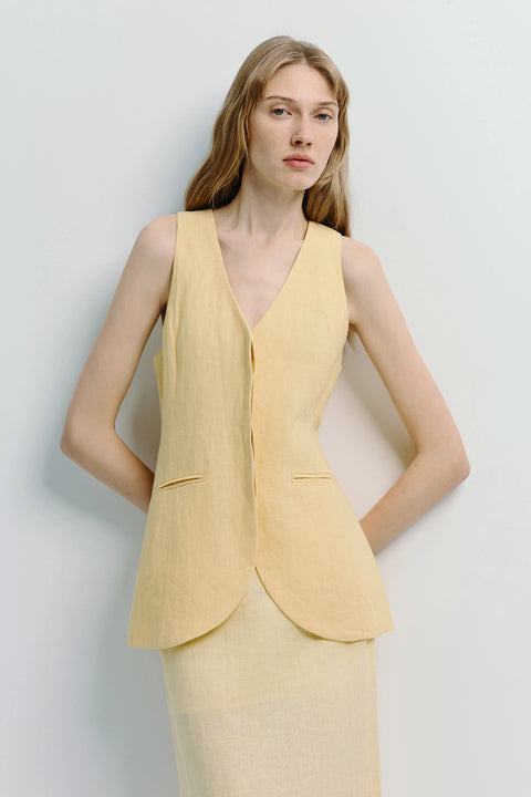 Adan Linen Vest Yellow