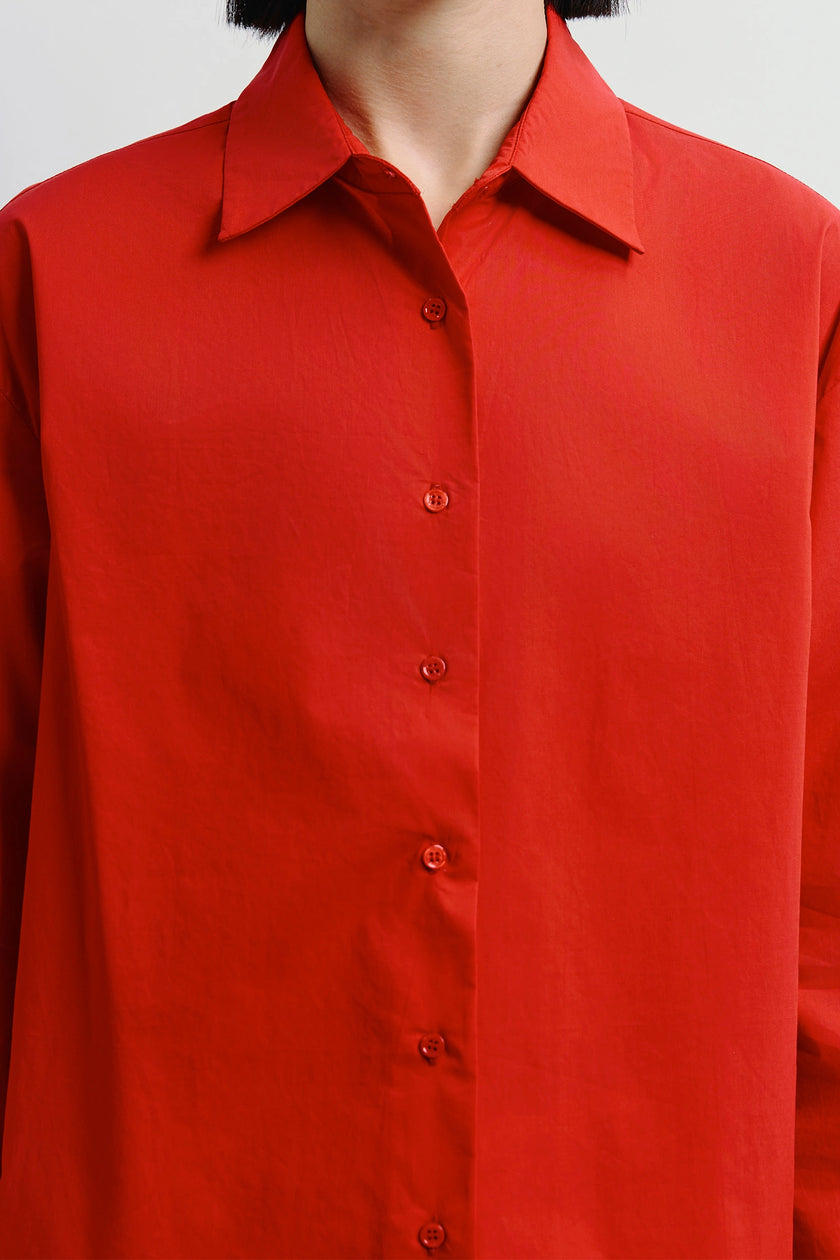 Red Alda Button Down Shirt, 100% cotton, perfect for layering