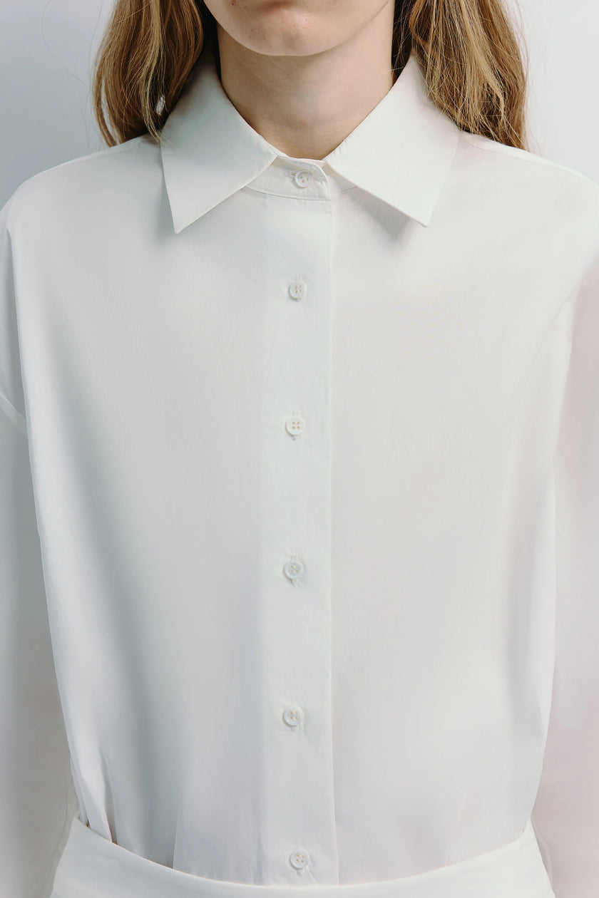 White cotton Alda button-down shirt, perfect for a light luxury look