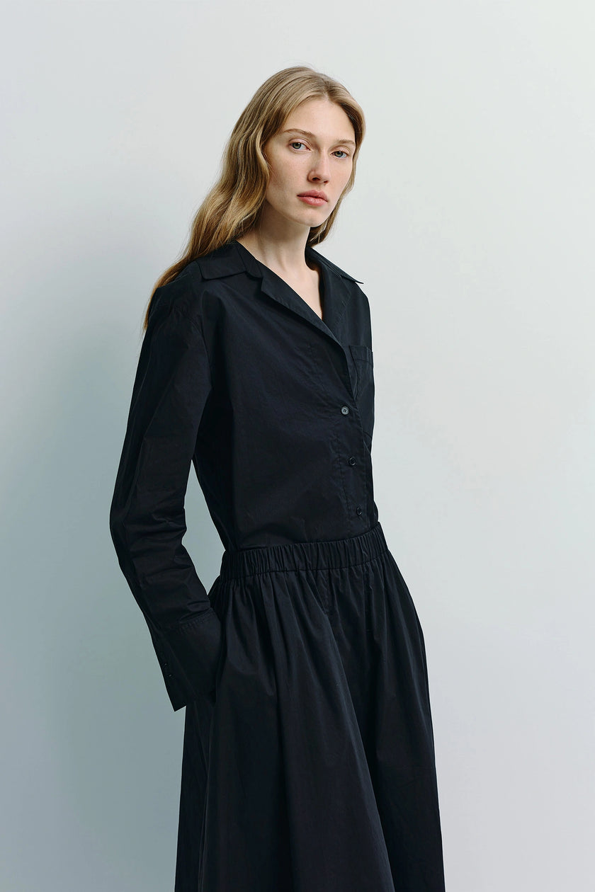 Black Andra Poplin Shirt and skirt, 100% cotton, relaxed fit, perfect for layering