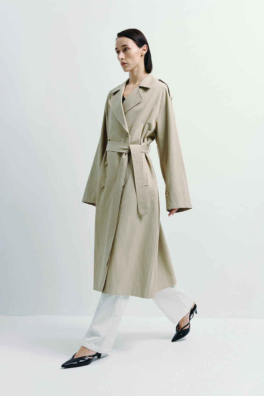 Beige Balham Trench Coat with belt, women's fashion, neutral color, Rue Sophie