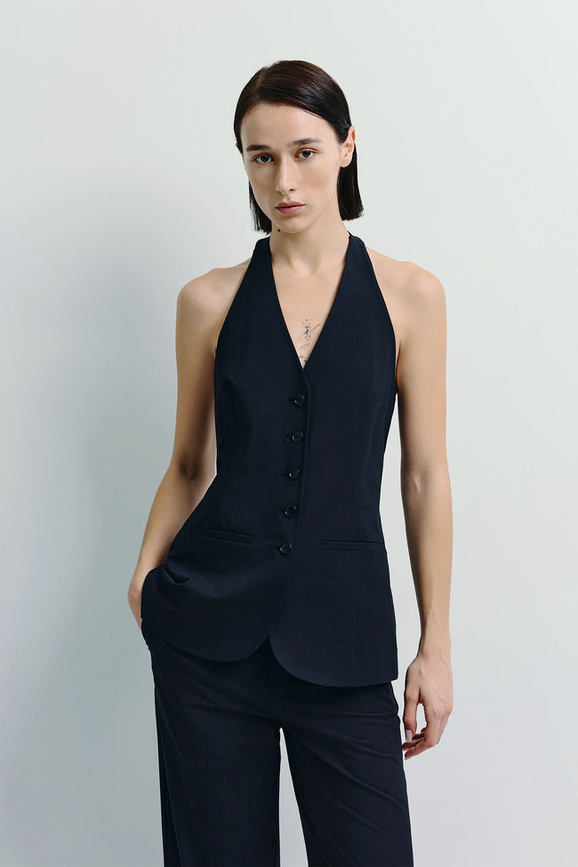 Donette Halter Vest Navy