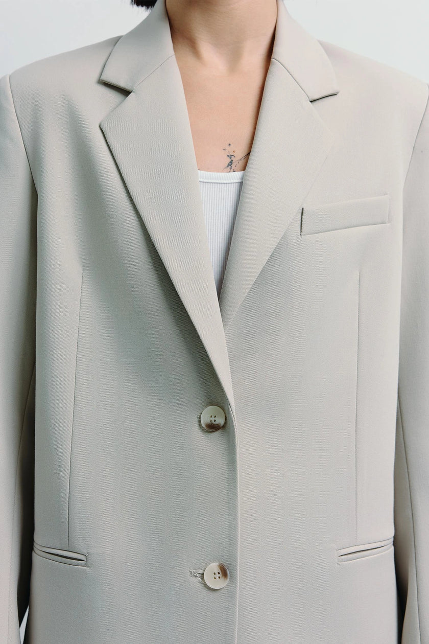 Lela Boxy Blazer in light beige, featuring a lyocell-rayon blend, workwear and casual wear
