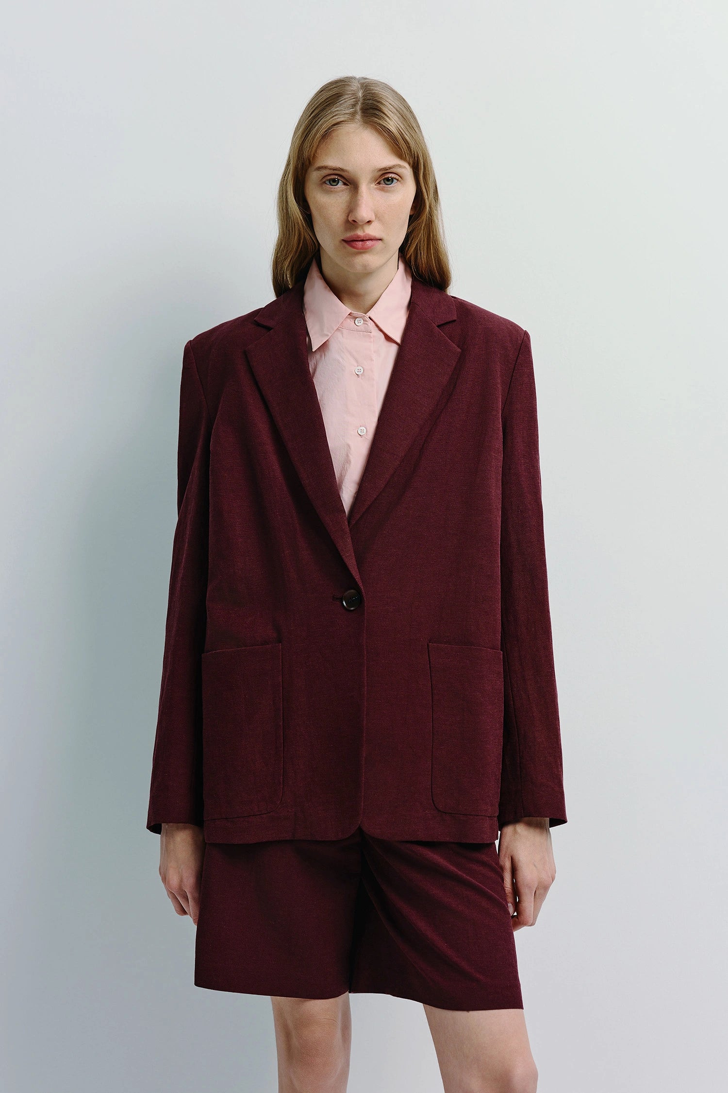 Lonan Linen Blazer Burgundy