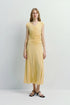 Mille Rouched Midi Dress in light yellow, featuring ruched detailing and a flattering fit, perfect for a sophisticated look.