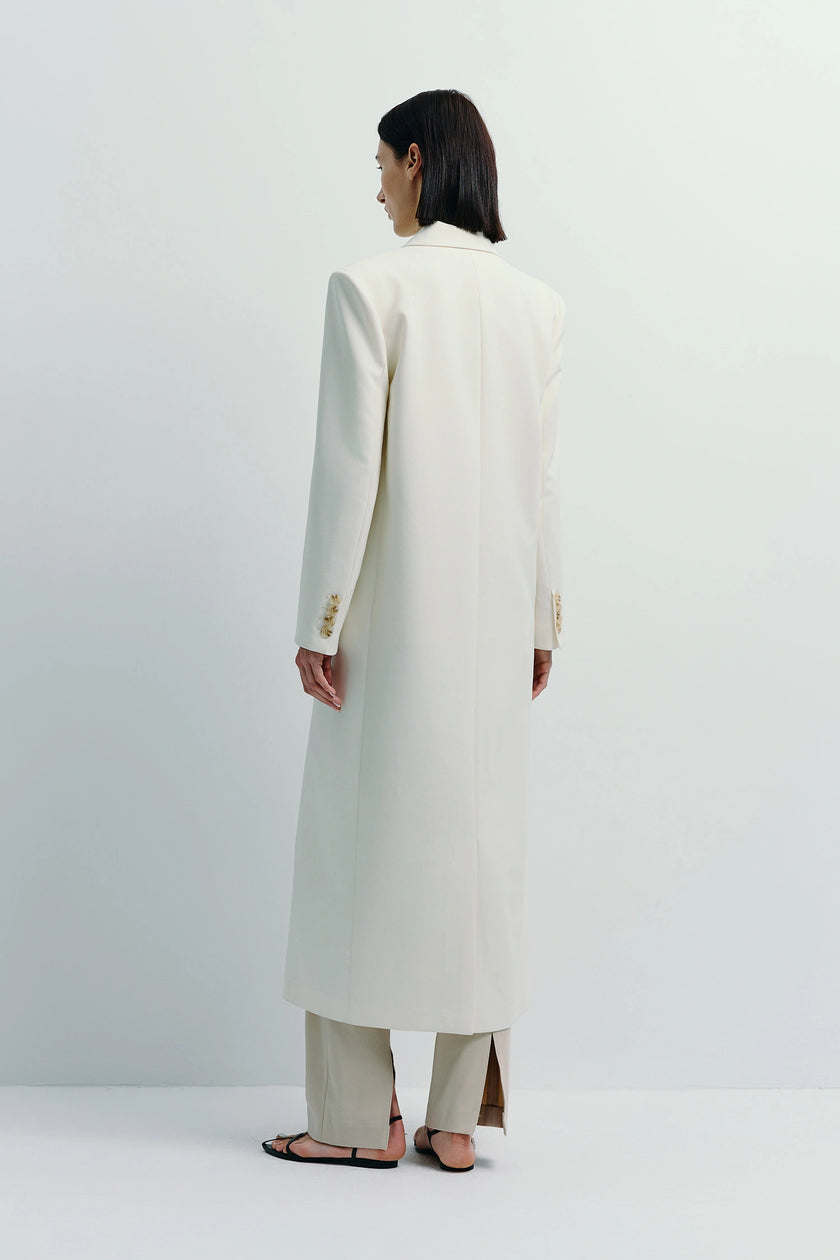 White Remie Double Breast Coat, double-breasted midi coat in polyester-wool blend