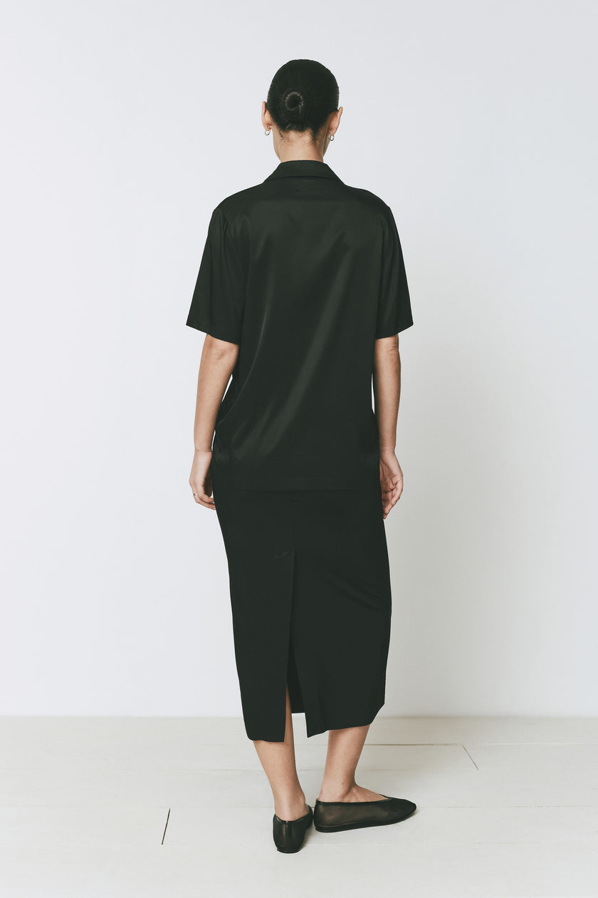 Black Adieu Shirt and skirt set with short sleeves, minimalist design, Rue Sophie
