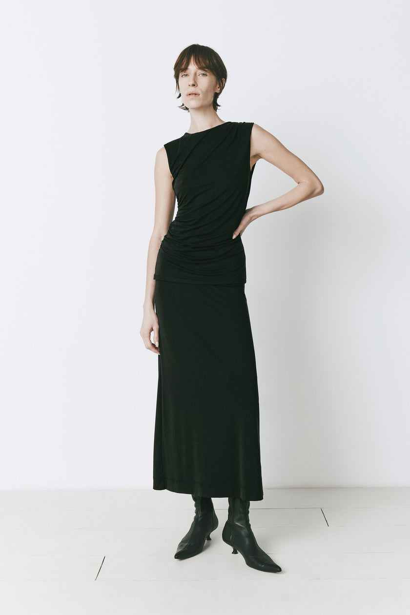 Alizé Modal Knit Top and Skirt Set in Black - Flattering side-ruched design, modal-blend fabric