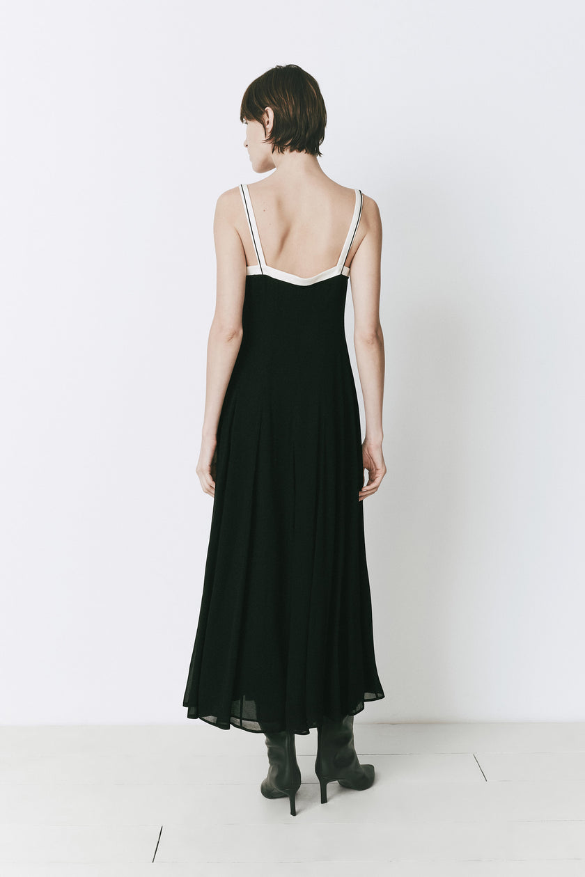 Ambroise Cami Dress black midi dress with white straps, perfect for day to night