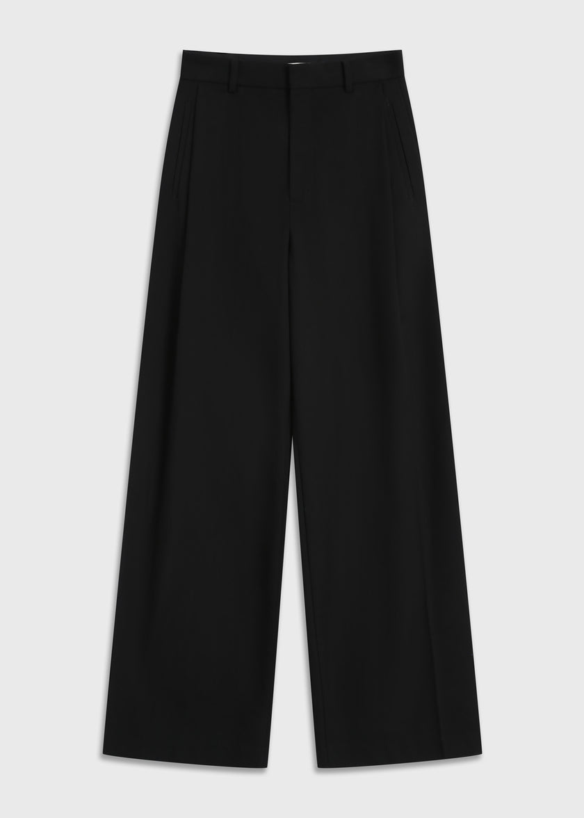 André Wide Leg Pant: Black wool blend, tailored fit, versatile workwear.