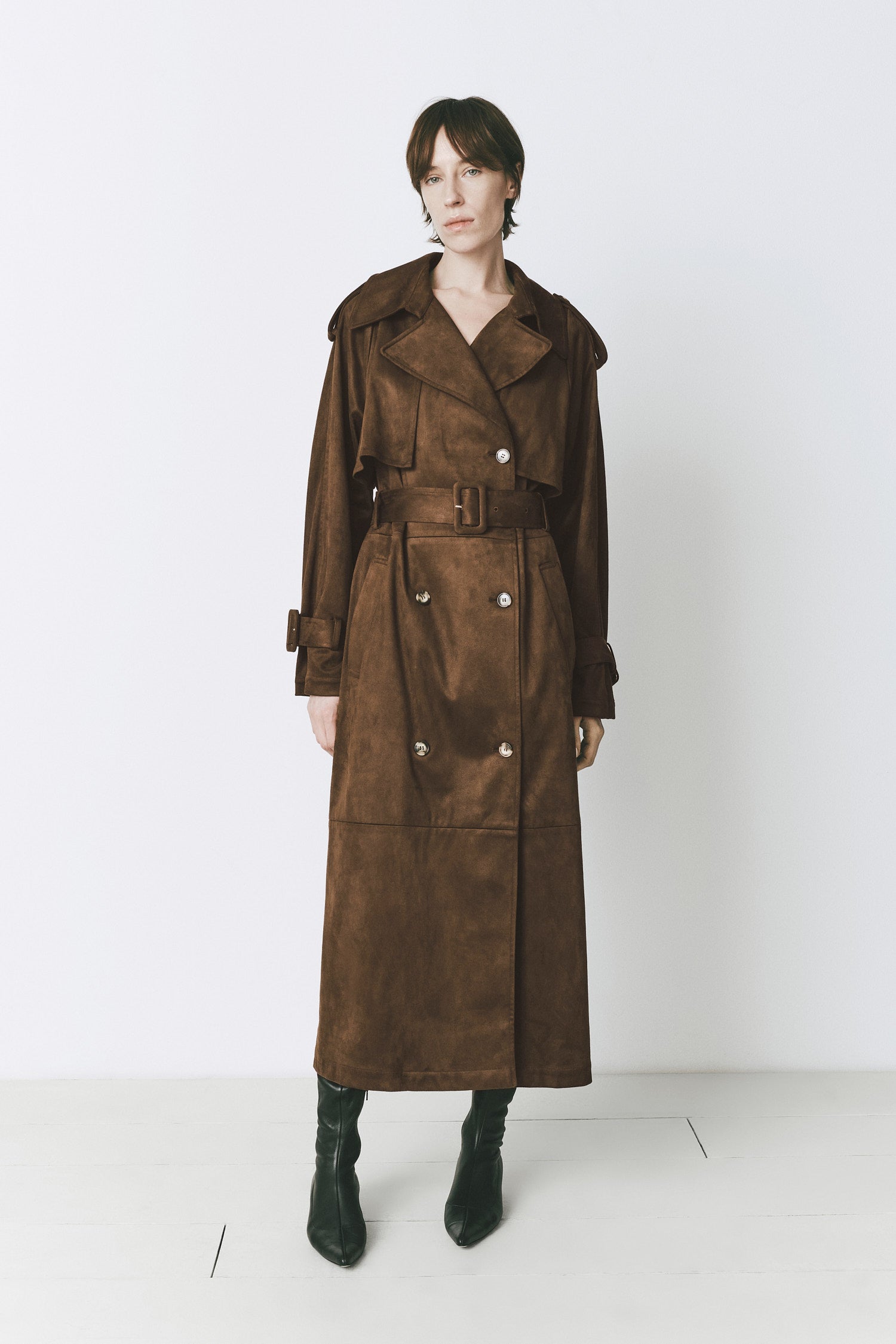 Antoine Suede Trench Coat in Russet