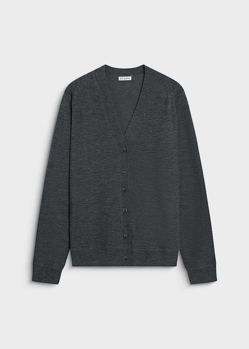 Rue Sophie Arpels Cinder Oversized Cardigan in charcoal gray wool, timeless layering piece