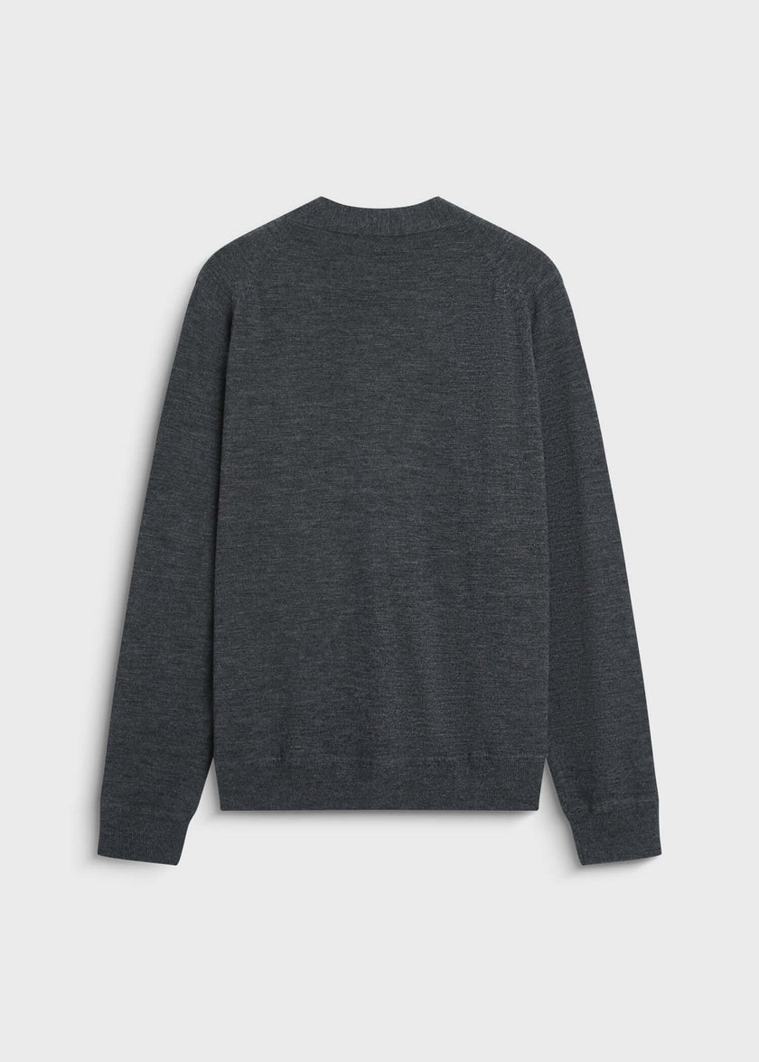 Rue Sophie Arpels Oversized Cardigan in Cinder. Charcoal gray wool cardigan, timeless layering piece.