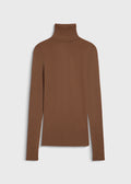 Rue Sophie Brown wool turtleneck top with long sleeves and a slim-fit design.